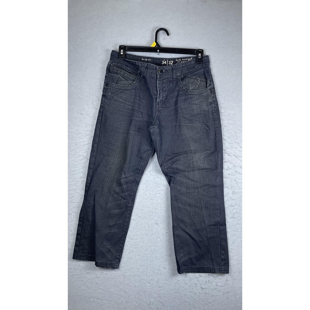 Marc Ecko Cut & Sew Jeans Mens 34x32 Gray Charcoal Wash Slim Straight Skull Logo